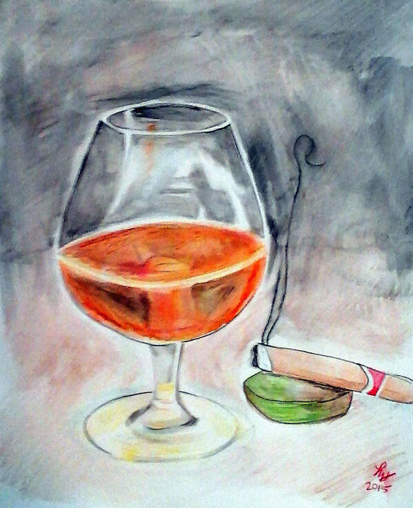Bourbon Art Print featuring the painting Bourbon and Smoke by Loretta Nash