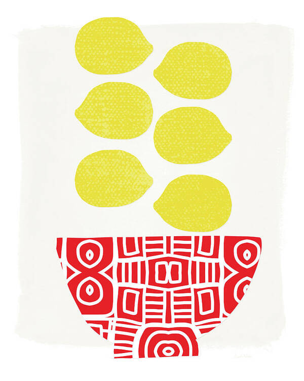 Lemons Art Print featuring the painting Bowl of Lemons- Art by Linda Woods by Linda Woods