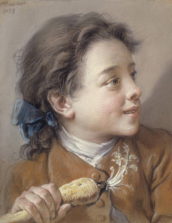 Boucher Art Print featuring the pastel Boy with a Carrot, 1738 by Francois Boucher