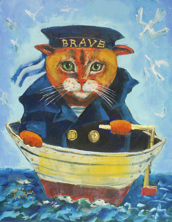 Cat Art Print featuring the painting Brave by Maxim Komissarchik