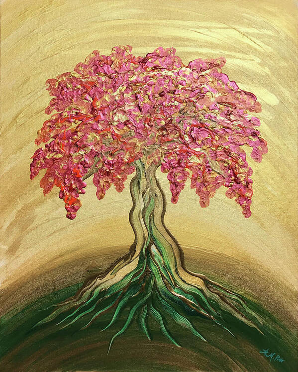 Flame Tree Art Print featuring the painting Breathe Golden Peace by Michelle Pier