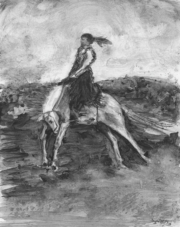 Horse Art Print featuring the painting Woman Bronc Rider by Sheila Johns