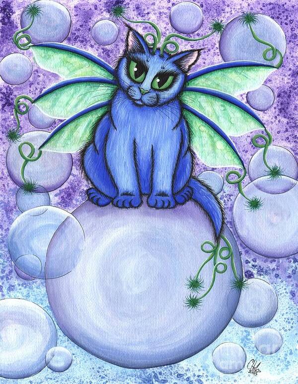 Bubbles Cute Cat Art Print featuring the painting Bubble Fairy Cat by Carrie Hawks