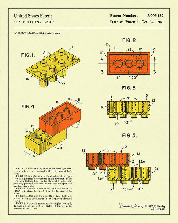 Patent Art Print featuring the digital art Building Bricks 1961 by Jazzberry Blue