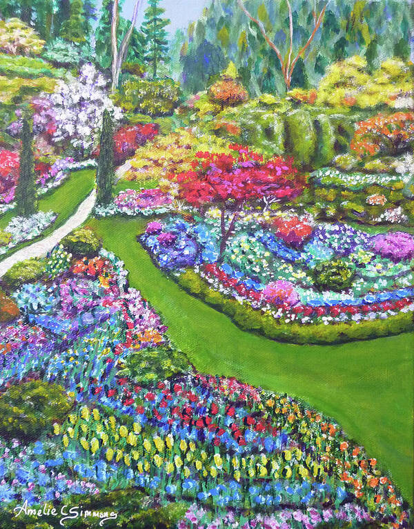 Butchart Gardens Art Print featuring the painting Butchart Gardens by Amelie Simmons