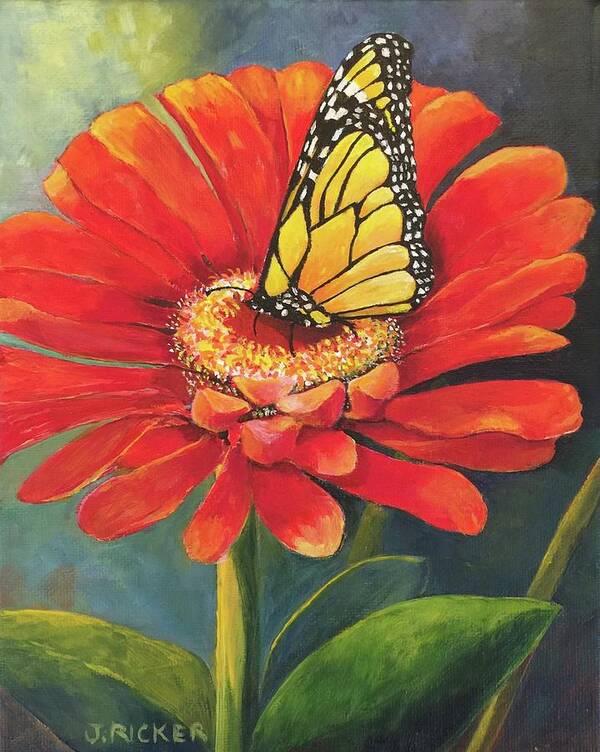 Zinnia Art Print featuring the painting Butterfly Rest by Jane Ricker