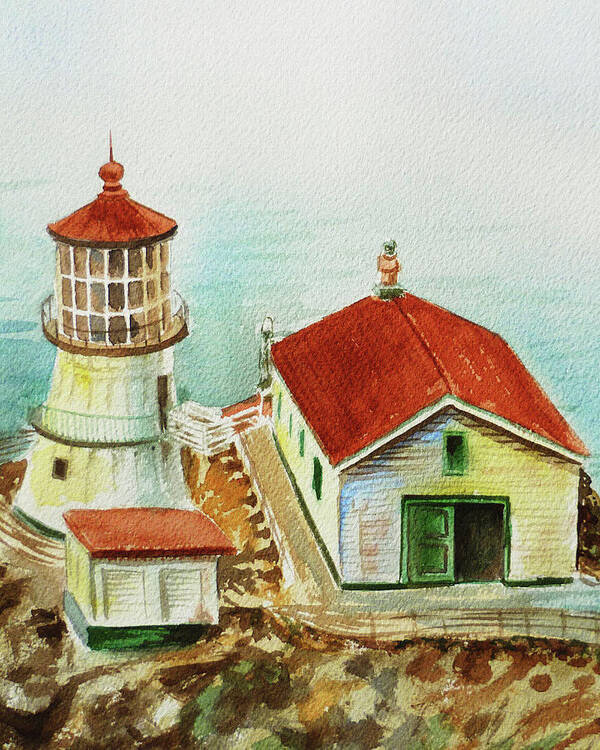 Lighthouse Art Print featuring the painting California Lighthouse Point Reyes by Irina Sztukowski