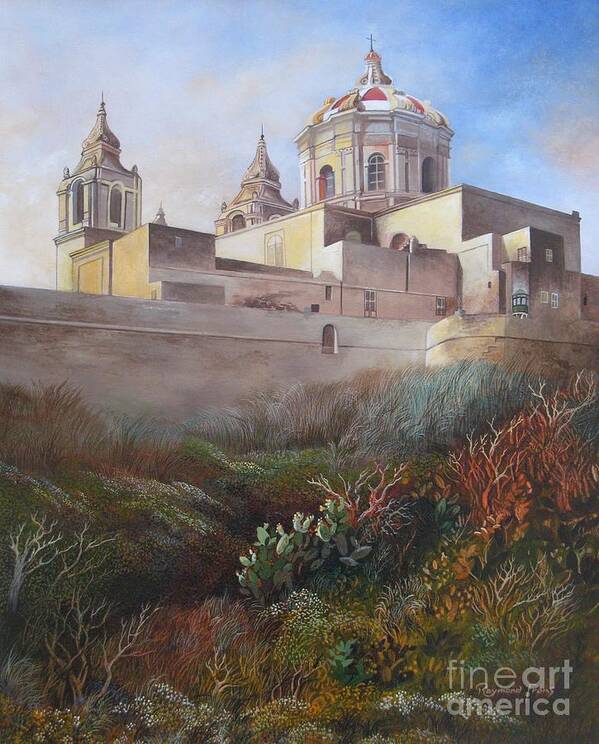 Ancient Capital City Of Malta Art Print featuring the painting Cathedral Mdina by Raymond Frans