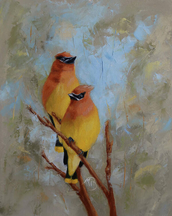 Wildlife Art Art Print featuring the painting Cedar Waxwings by Monica Burnette