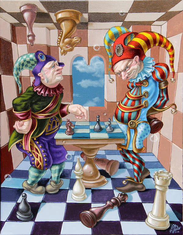 Chess Art Print featuring the painting Chess players by Victor Molev