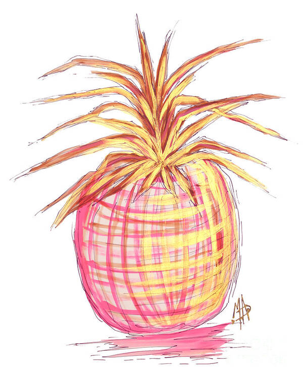 Pineapple Art Print featuring the painting Chic Pink Metallic Gold Pineapple Fruit Wall Art Aroon Melane 2015 Collection by MADART by Megan Aroon