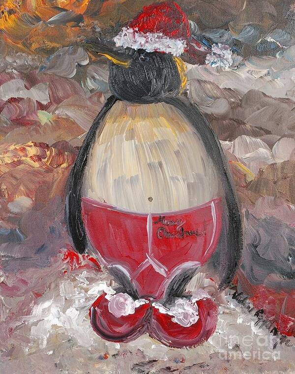Penguin Art Print featuring the painting Christmas Penguin by Nadine Rippelmeyer