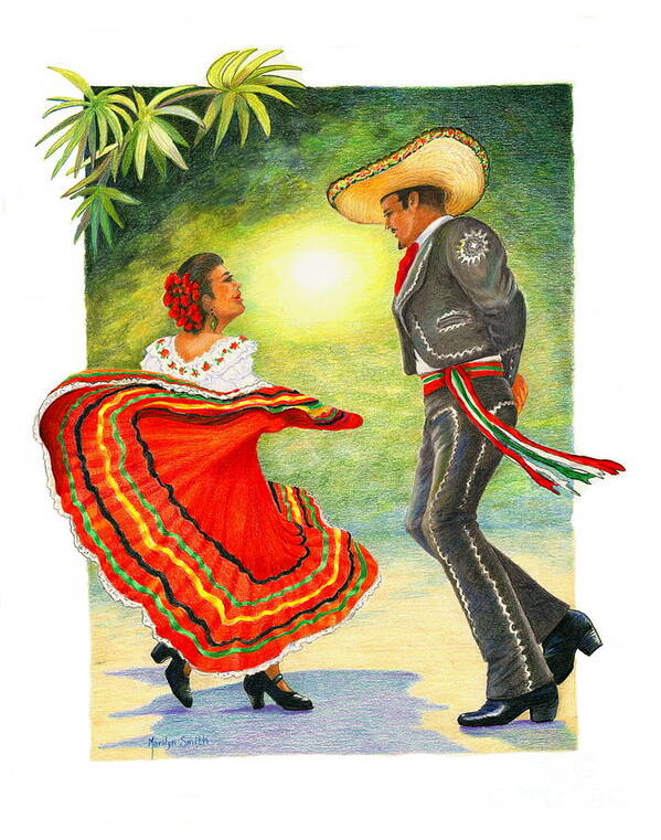 Cinco De Mayo Art Print featuring the drawing Cinco de Mayo Dancers by Marilyn Smith