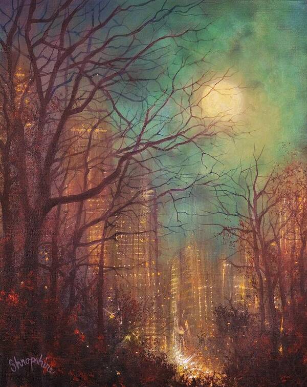 Full Moon Art Print featuring the painting City Moon by Tom Shropshire