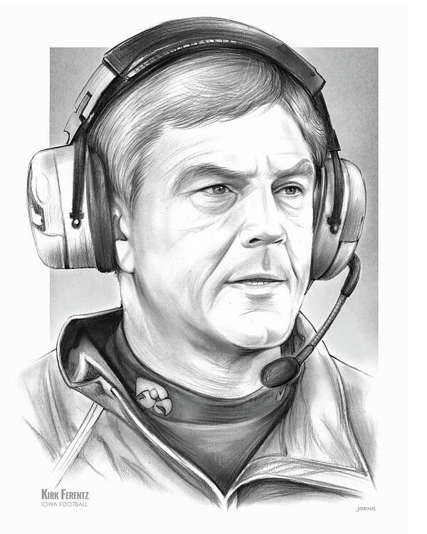 Kirk Ferentz Art Print featuring the drawing Coach Kirk Ferentz by Greg Joens