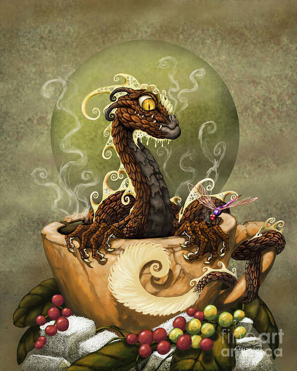 Dragon Art Print featuring the digital art Coffee Dragon by Stanley Morrison