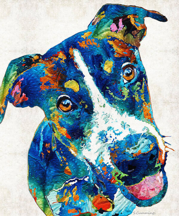 Dog Art Print featuring the painting Colorful Dog Art - Happy Go Lucky - By Sharon Cummings by Sharon Cummings