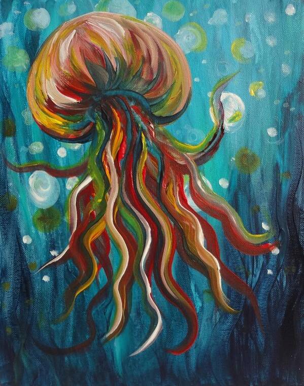 Colorful Art Print featuring the painting Colorful Jellyfish by Michelle Pier