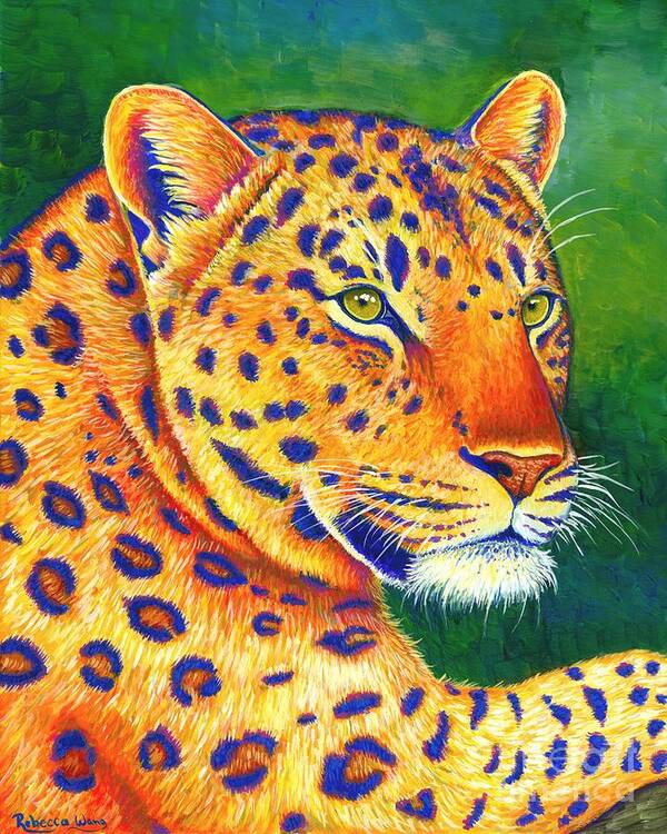 Leopard Art Print featuring the painting Queen of the Jungle - Colorful Leopard by Rebecca Wang