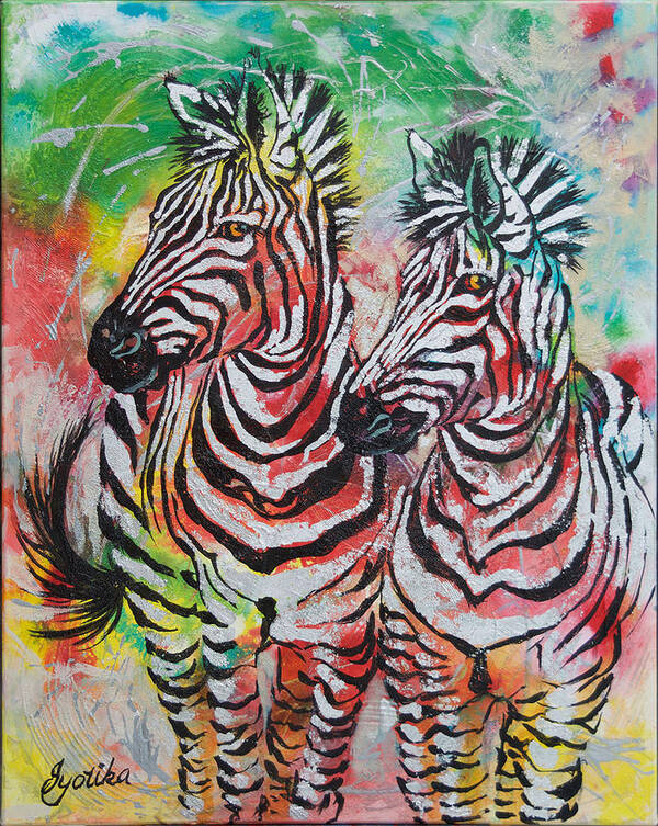 Zebras Art Print featuring the painting Companion by Jyotika Shroff