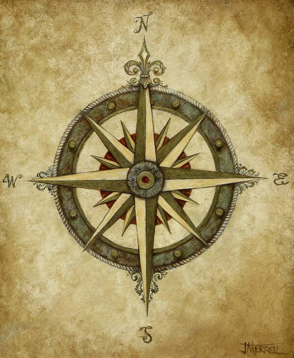 Compass Art Print featuring the painting Compass Rose by Judy Merrell