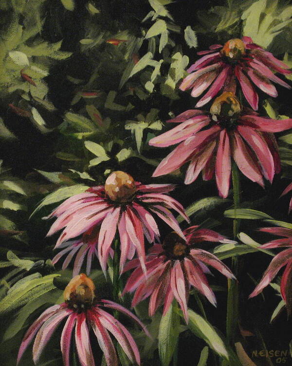 Natalie Eisen Art Print featuring the painting Coneflowers by Outre Art Natalie Eisen