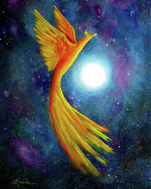 Zenbreeze Art Print featuring the painting Cosmic Phoenix Rising by Laura Iverson