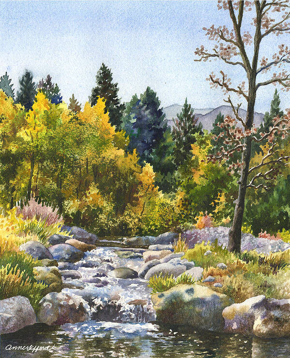 Fall Trees Painting Art Print featuring the painting Creek at Caribou Ranch by Anne Gifford