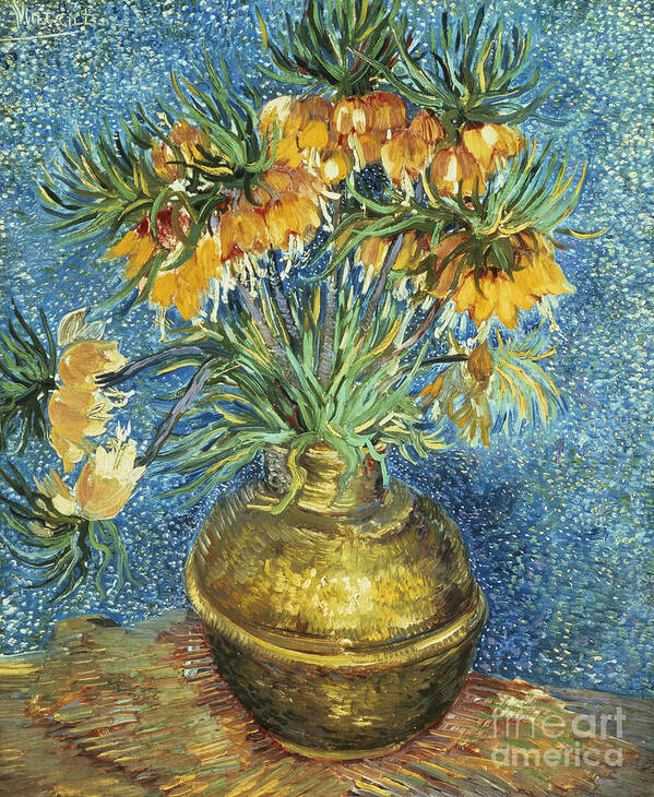 Crown Art Print featuring the painting Crown Imperial Fritillaries in a Copper Vase by Vincent Van Gogh