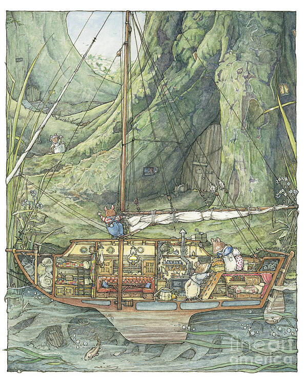 Brambly Hedge Art Print featuring the drawing Cutaway of Dustys Boat by Brambly Hedge