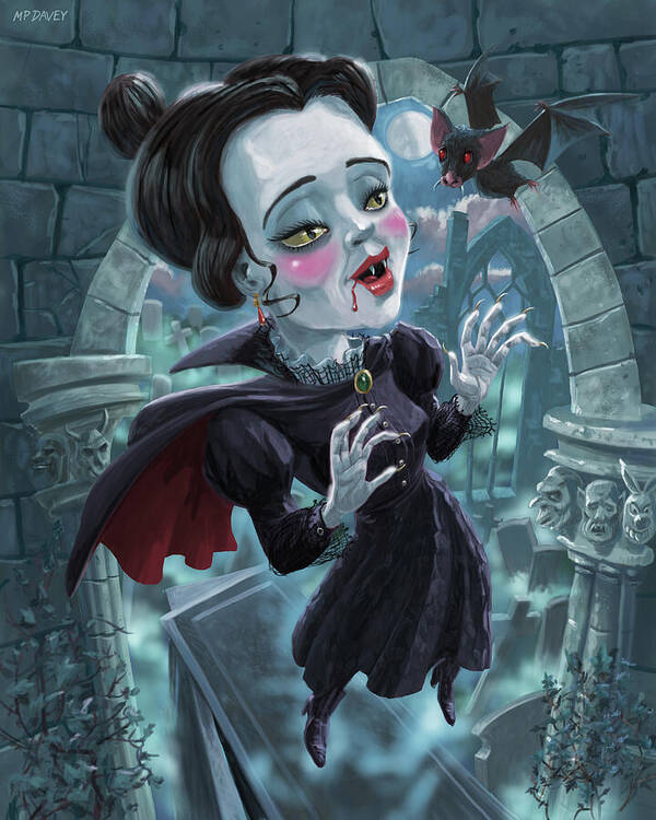 Vampire Art Print featuring the digital art Cute Gothic Horror Vampire Woman by Martin Davey