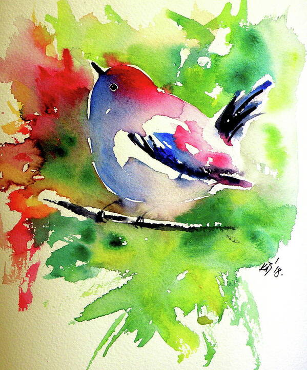 Bird Art Print featuring the painting Cute little bird III by Kovacs Anna Brigitta