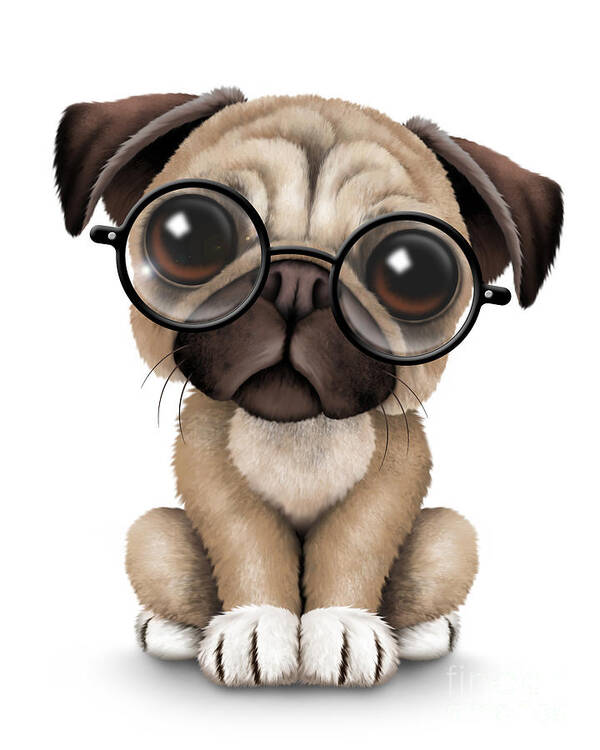 Cute Pug Puppy Dog Wearing Eye Glasses Art Print