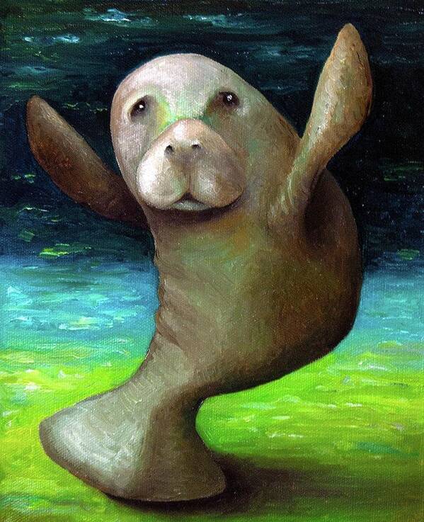 Manatee Art Print featuring the painting Dance of the Manatee by Leah Saulnier The Painting Maniac