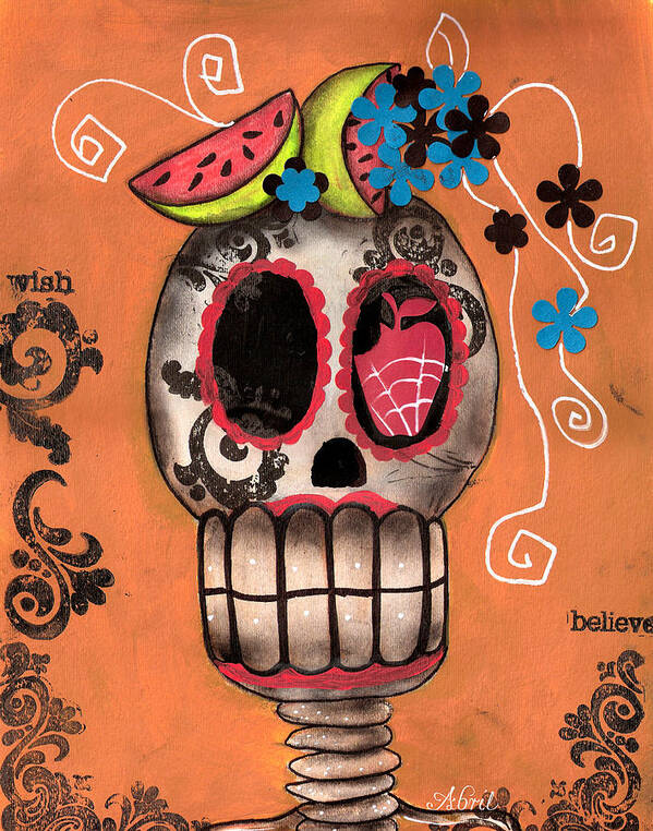 Day Of The Dead Art Print featuring the painting Day of the Dead Watermelon by Abril Andrade