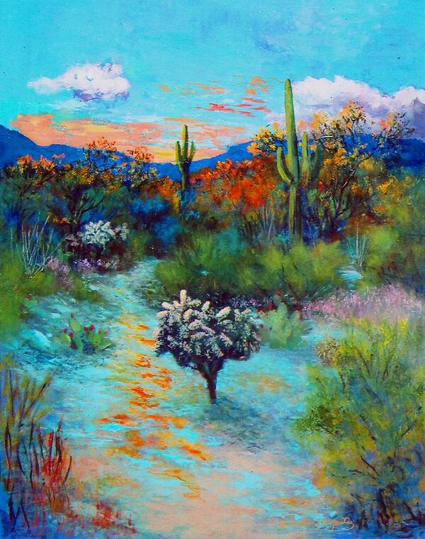 Night Art Print featuring the painting Desert at Dusk by M Diane Bonaparte