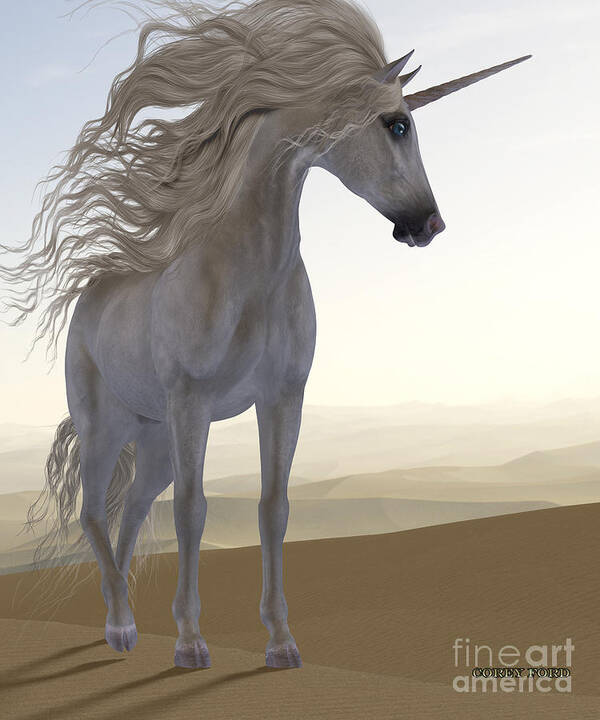 Unicorn Art Print featuring the painting Desert Dune Unicorn by Corey Ford