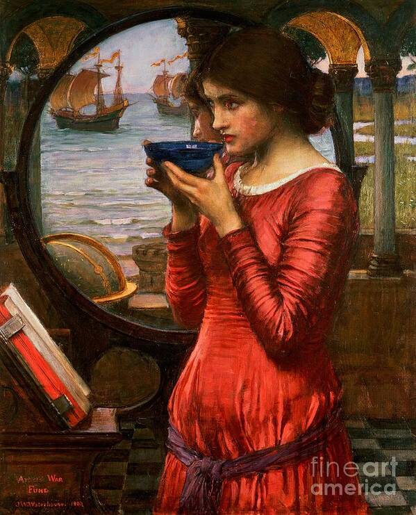 Boat; Globe; Poison; Blue Glass; Pre-raphaelite; Allegorical; Red Dress Art Print featuring the painting Destiny by John William Waterhouse
