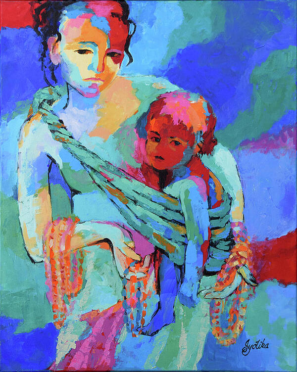 Mother And Child Art Print featuring the painting Determination by Jyotika Shroff