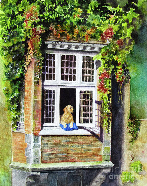  Dog Art Print featuring the painting Dog in the Window by Karen Fleschler