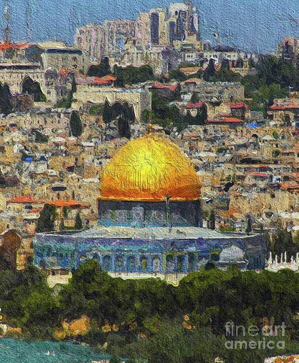 Dome Art Print featuring the painting Dome of the Rock, Jerusalem, Israel by Esoterica Art Agency