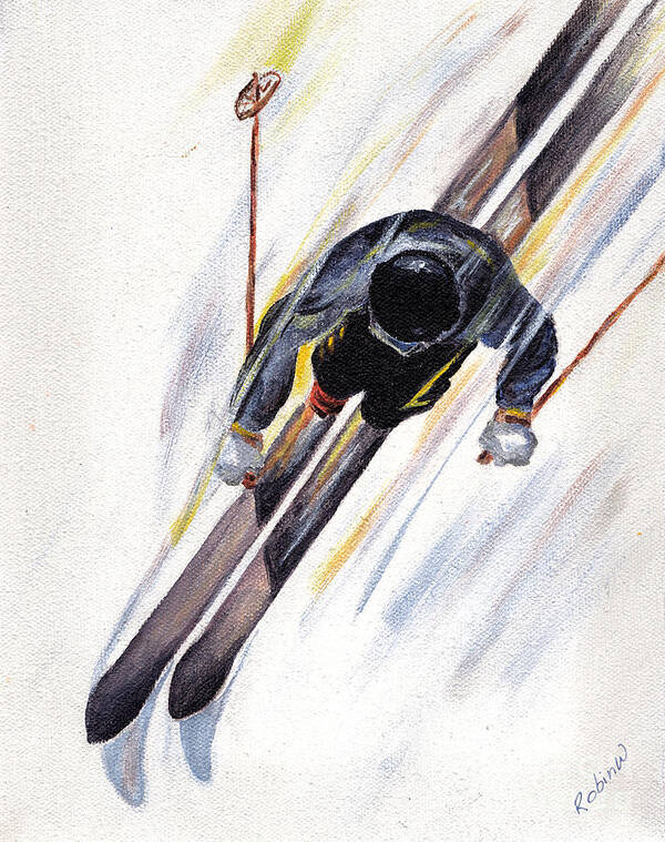 Ski Art Print featuring the painting Downhill Skier by Robin Wiesneth