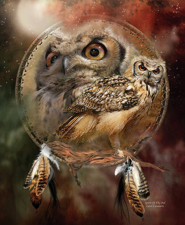 Carol Cavalaris Art Print featuring the mixed media Dream Catcher - Spirit Of The Owl by Carol Cavalaris