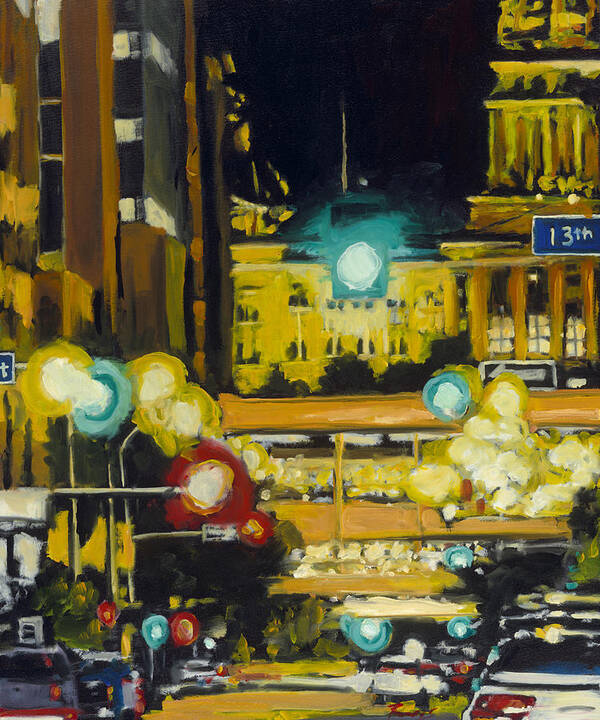 Iowa Art Print featuring the painting East 13th and Locust st Des Moines by Robert Reeves