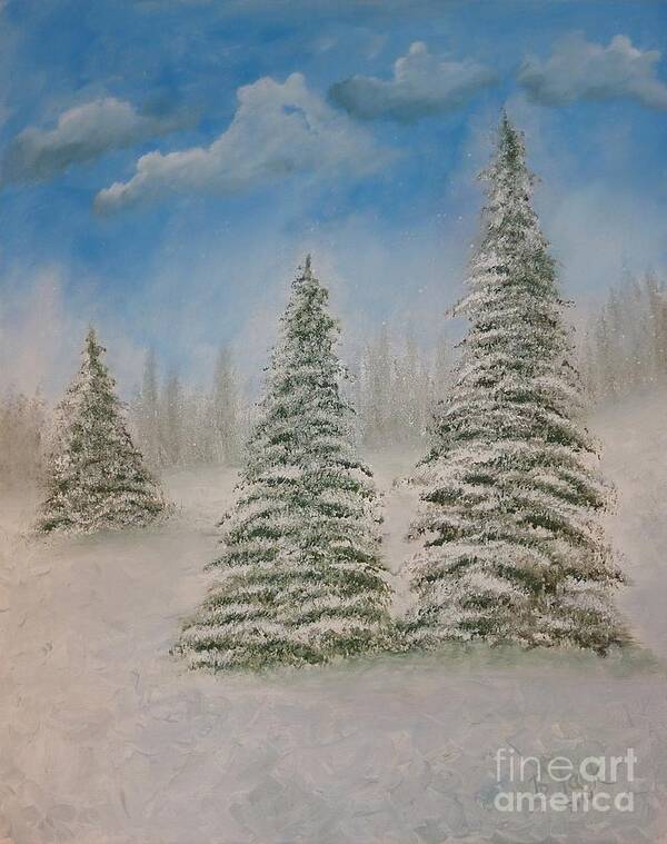  Art Print featuring the painting Evergreens in Snow by Barrie Stark
