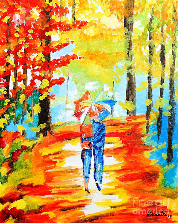 Couple Paintings Art Print featuring the painting Fall Walk by Art by Danielle