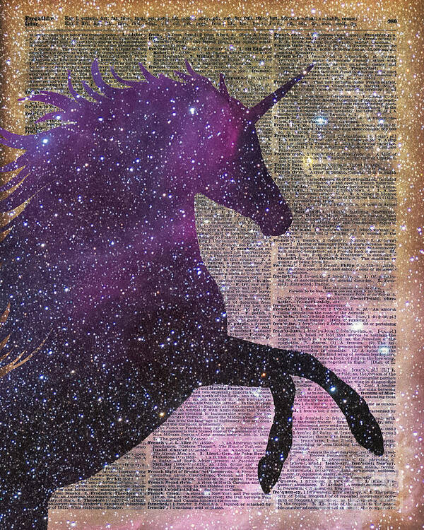 Fantasy Unicorn Art Print featuring the painting Fantasy Unicorn in the Space by Anna W