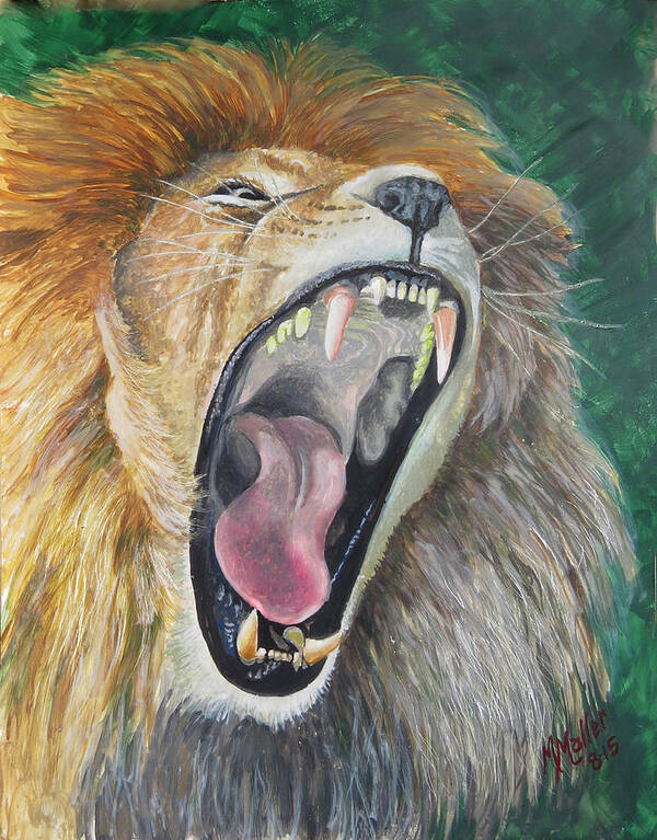Lions Art Print featuring the painting Fierce Looking Yawn by Marcus Moller