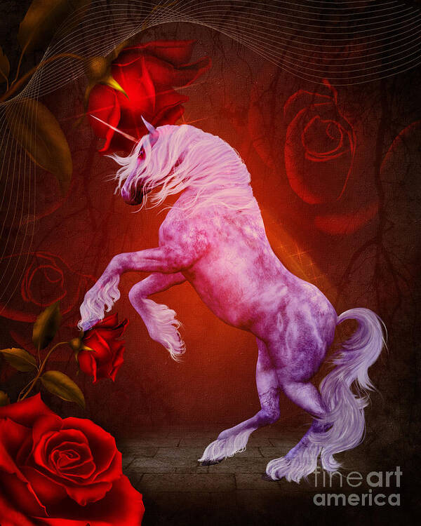 Unicorn Art Print featuring the digital art Fiery Unicorn Fantasy by Smilin Eyes Treasures