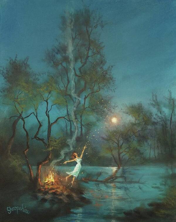 Midsummer’s Eve Art Print featuring the painting Fireflies and Moonlight by Tom Shropshire